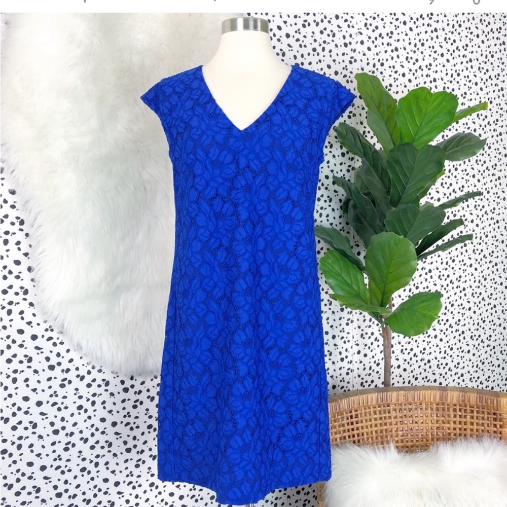 J. Crew | Floral Lace Sleeveless Blue Shift Dress